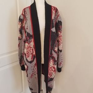Vintage 80s Y2K Boho G. Londo Floral wool long open Sweater Coat